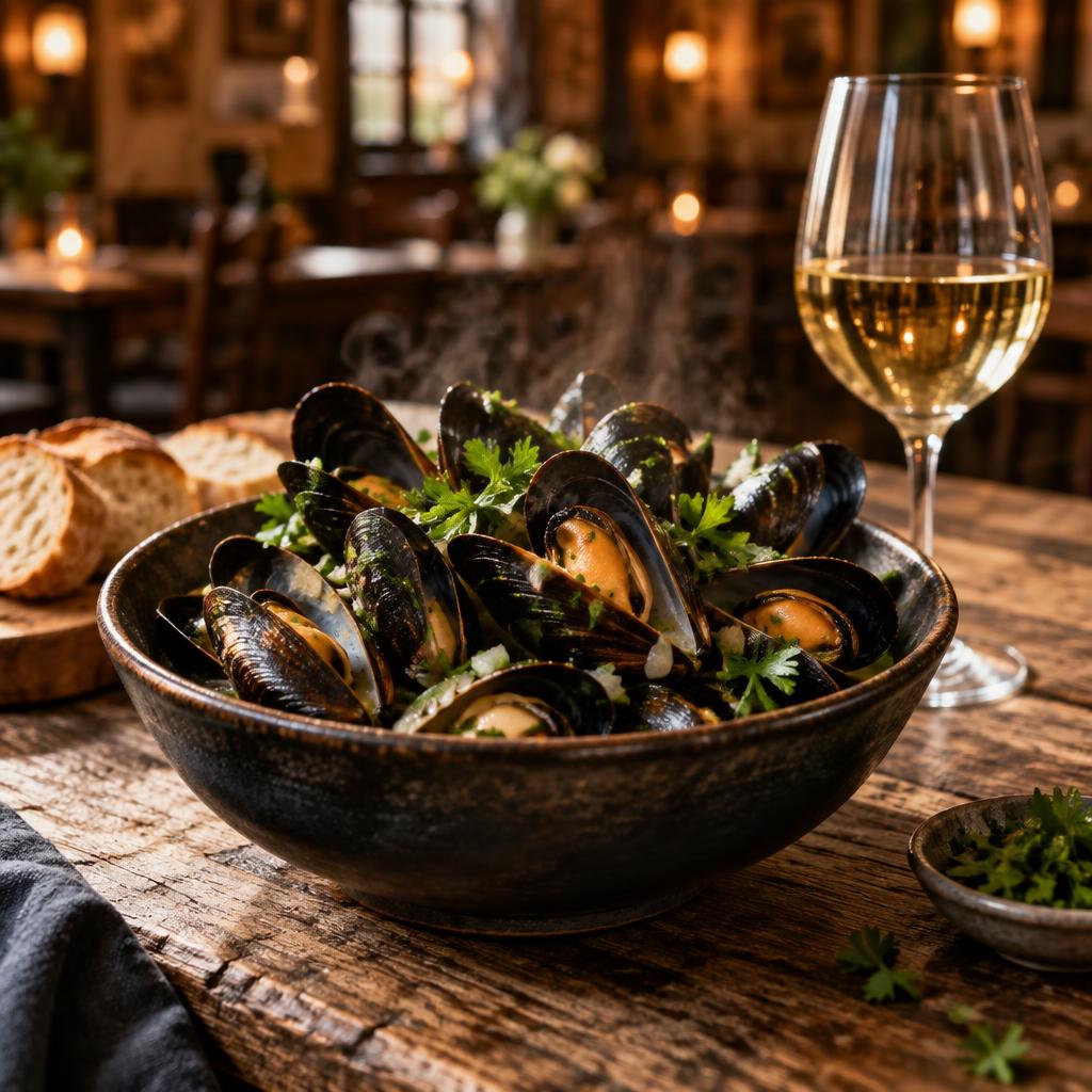 Frische Muscheln mit Petersilie und Weißwein